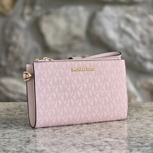 Michael Kors Jet Set Logo Pink Double Zip Wristlet